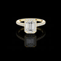Emerald Cut Moissanite Ring with Halo Setting