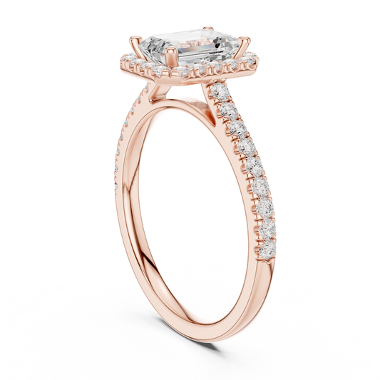 Emerald Cut Moissanite Ring with Halo Setting