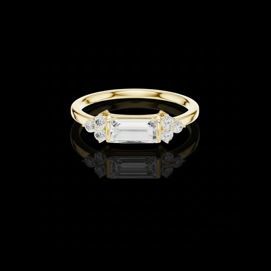 Baguette Cut Lab Diamond Ring With Round Diamonds Sidestone