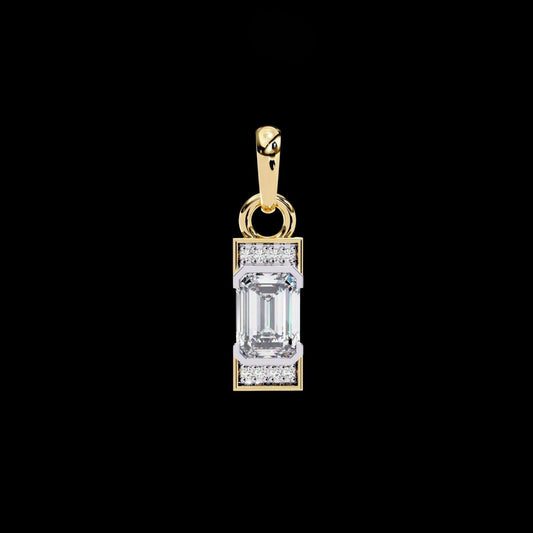 Emerald Cut Solitaire Pendant with Center Moissanite and Accent Stones