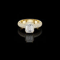 Emerald Cut Three Row Pave Moissanite Ring