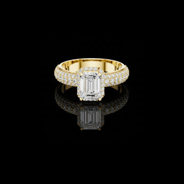 Emerald Cut Three Row Pave Moissanite Ring