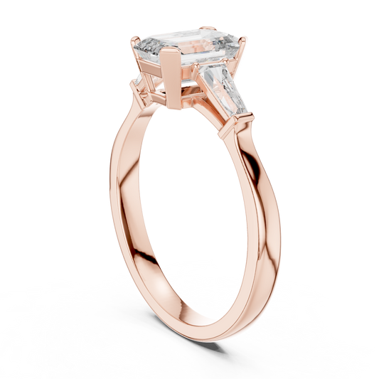 Emerald Cut Lab Diamond Three Stone Wedding Ring