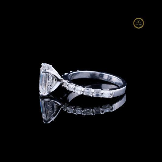 Pave Emerald Moissanite Diamond Anniversary Ring With Hidden Halo Band