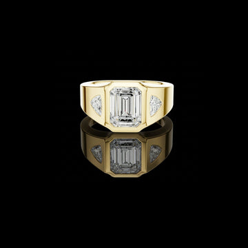 Emerald Cut Lab Grown Diamond Signet Ring with Trillion Accents