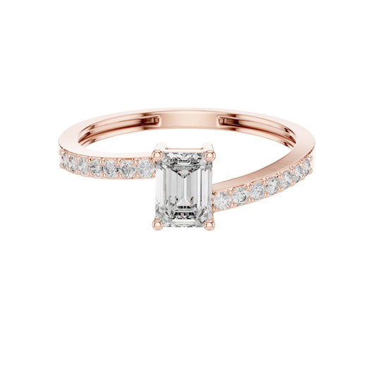 Emerald Cut Lab Diamond Engagement Ring With Unique Pave Diamond
