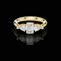 Emerald Cut Moissanite Diamond Ring With Trillion Side Stones