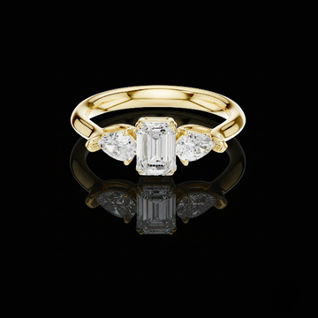 Emerald Cut Moissanite Diamond Ring With Trillion Side Stones