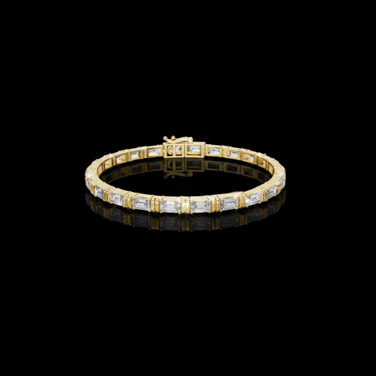 8.96 TCW Dazzling Emerald Lab Grown Diamond Tennis Bracelet with Architectural Open Link Detailing