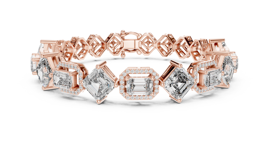 Emerald And Asscher Cut Halo Moissanite Diamond Tennis Bracelet
