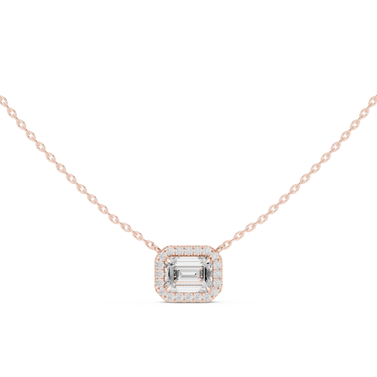 Emerald Cut Halo Pendant with Round Lab Diamonds