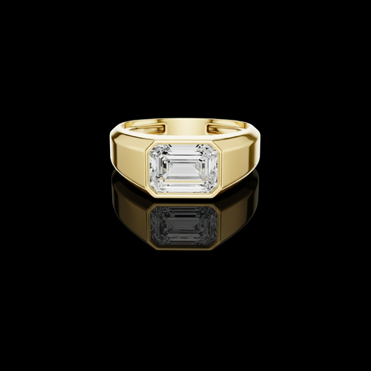 Emerald Cut Moissanite Diamond Men's Heavy Gold Solitaire Statement Ring