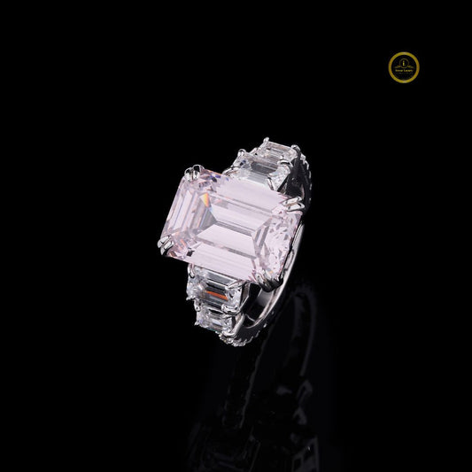 Emerald Cut Lab Diamond Five Stone Pink Engagement Ring