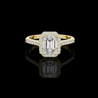 Emerald Cut Moissanite Diamond with Halo and Pave Band Ring