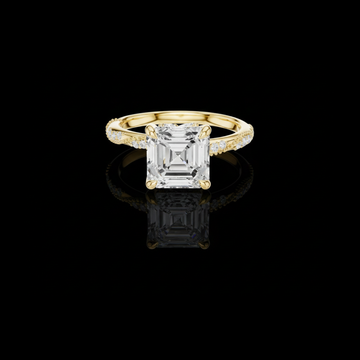 2.66 CT Luminous Emerald Cut Center Moissanite Diamond Ring with Sparkling Pave Detail