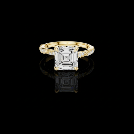 Asscher Cut Lab Diamond Pave Setting Engagement Ring