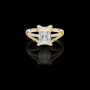 1.08 CT Luxurious Split Shank Moissanite Ring with a Brilliant Emerald Cut Diamond and Pave Accents