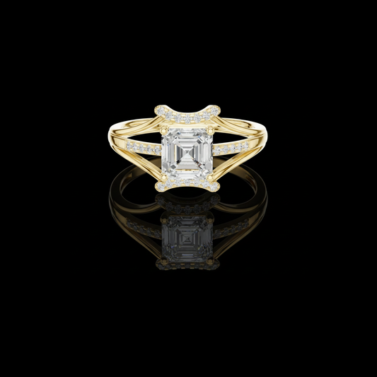 Asscher Cut Lab Diamond Pave Split Shank Engagement Ring