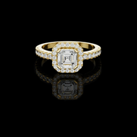 Emerald Cut Halo Moissanite Diamond Engagement Ring