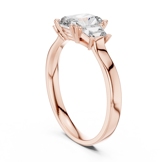 Radiant Cut Moissanite Diamond Ring With Emerald Side Stone