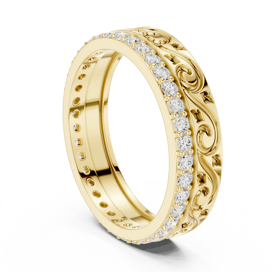 0.55 TCW Luxury Engraved Round Lab Grown Diamond Band with Pavé Brilliance