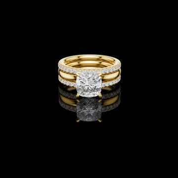 3.00 CT Eternal Harmony Cushion Cut Moissanite Diamond Ring with Double Pavé Band