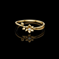 Minimalist Flower Ring with Round  Lab Grown Diamond