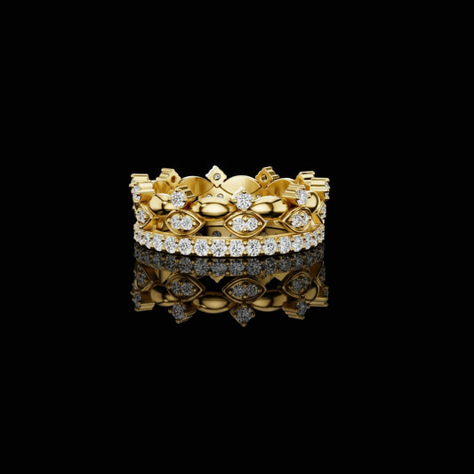 Evil Eye Round Lab Grown Diamond Eternity Band with Pave Accent Ring