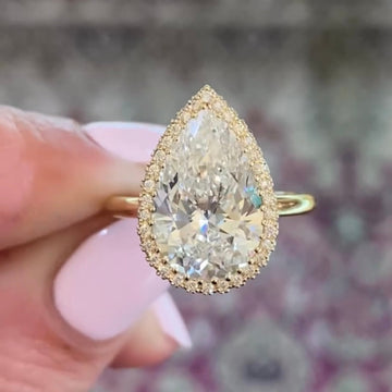 4.10 CT Elegant Moissanite Pear Cut Lab Grown Diamond with Delicate Micro Halo Ring