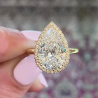 Pear Cut Halo Moissanite Diamond Solitaire Ring