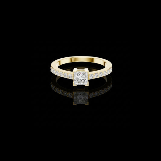 0.40 CT Signature Princess Cut Lab Grown Diamond Solitaire Ring with Pave Side Brilliance For Your Girl
