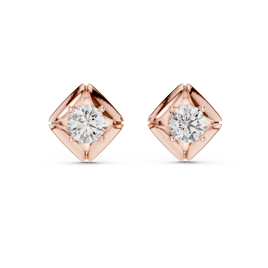 Geometric Pillow Kite Frame Round Lab Diamond Stud Earrings