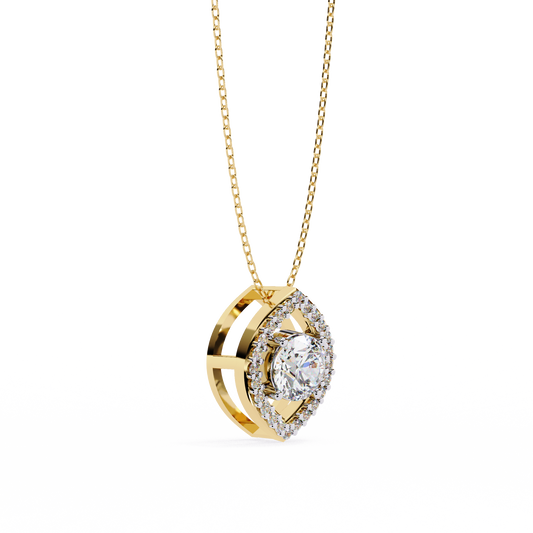 Symmetrical Eye Shape Layering Pendant Encrusted with Accent Lab Grown Diamonds