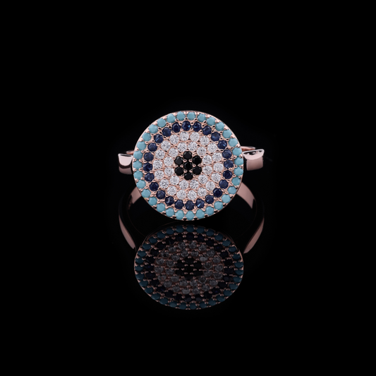 Evil Eye Lab Diamond Ring Turquoise & Sapphire Accents