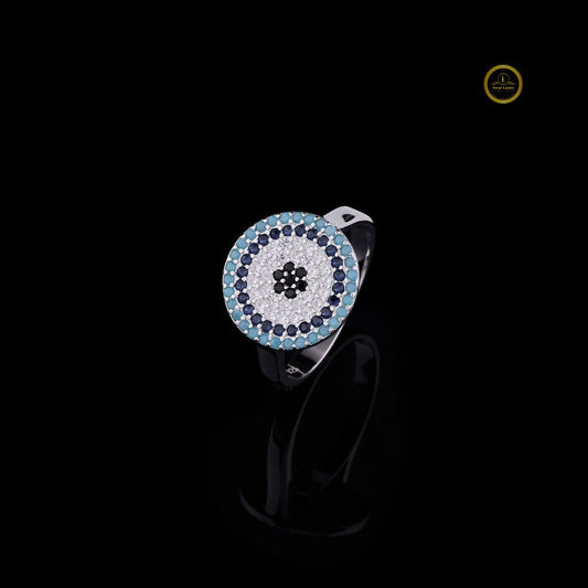 Evil Eye Ring With Lab Diamond Turquoise & Sapphire Accents