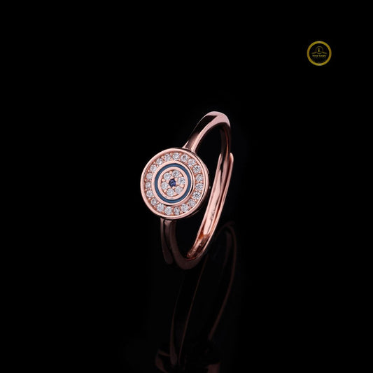 0.28 TCW Rose Gold Circle Ring with Moissanite Diamonds and Floral Center Design