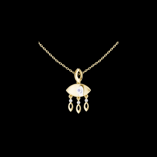 0.03 TCW Protective Evil Eye Moissanite Pendant with Enamel Center and Diamond Accented Drops