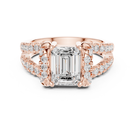Emerald Cut Moissanite Diamond Men's Architectural Pave Frame Wedding Ring