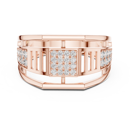 Round Cut Lab Grown Diamond Men's Pillar Cage Geometric Gold Statement Band