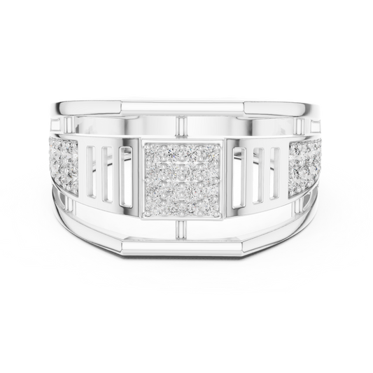 Round Cut Moissanite Diamond Men's Pillar Cage Geometric Gold Statement Band