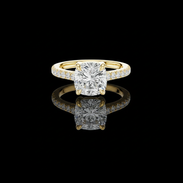 2.00 CT Elegant Cushion Lab Grown Diamond Ring with Pave Side Stones Solitaire Engagement Ring