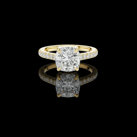 2.00 CT Elegant Cushion Lab Grown Diamond Ring with Pave Side Stones Solitaire Engagement Ring
