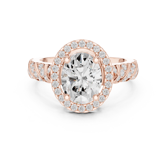 Oval Halo Moissanite Diamond Ring with Pave Band