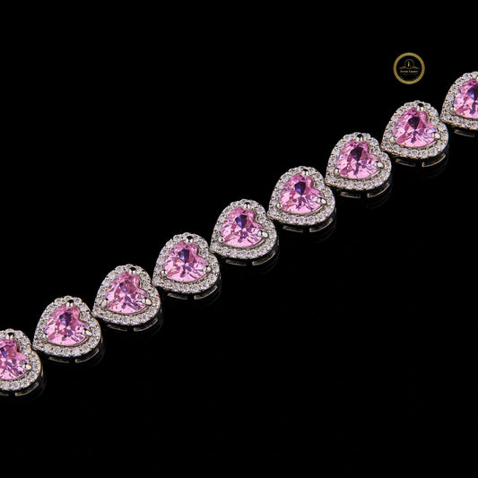 Pink Heart Cut Lab Grown Diamond Halo Tennis Bracelet