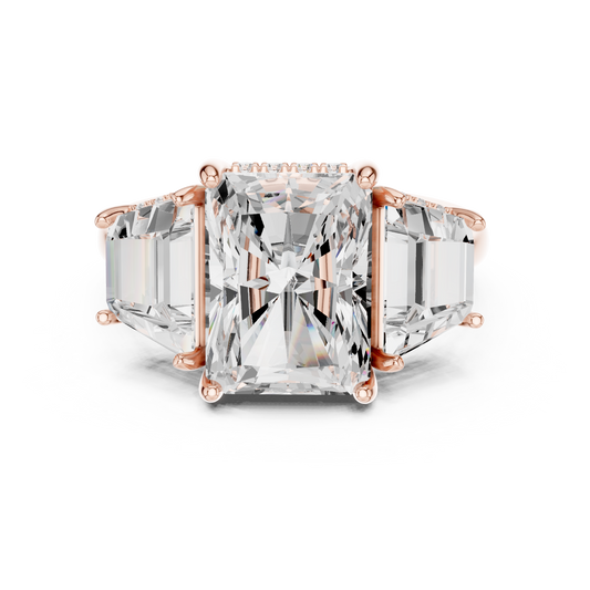 Radiant Cut Moissanite Diamond Engagement Ring with Trapezoid Diamonds