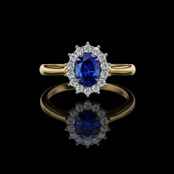 0.45 CT Fancy Vivid Blue Oval Ring with Brilliant Lab Grown Diamond Inspired Halo Accent