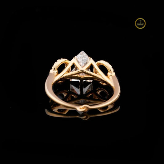 1.00 CT Celestial Crown Moissanite Antique Cut Centerpiece With Twin Halo Round Accents Ring