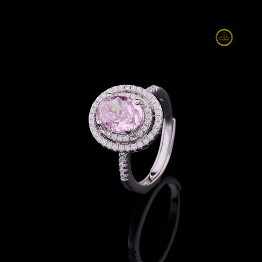 Fancy Intense Pink Oval Lab Diamond Double Halo Engagement Ring