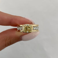 Cushion Cut Lab Grown Diamond Ring with Baguette Side