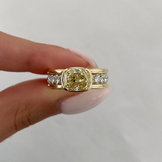 Cushion Cut Lab Grown Diamond Ring with Baguette Side
